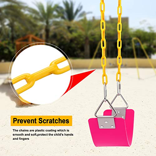 Swing Set, AGPTEK Swing Seat with 66 Inch Anti-Rust Chains Thermoplastic Coated, Support 660lb, Swing Seat Cushion Accessories Replacement with Snap Hooks for Outdoors, Playground, Jungle & Gym, Pink