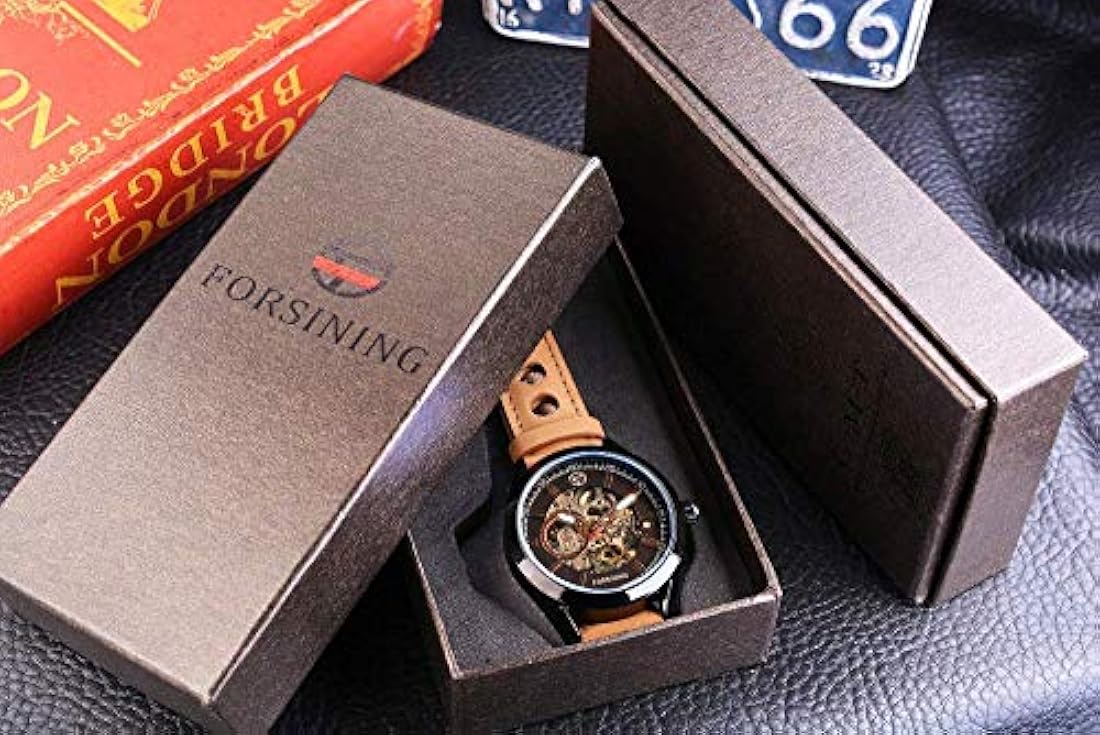 Relojes para hombre, esqueleto mecánico automático