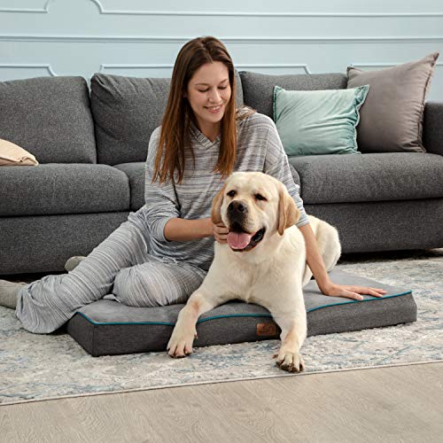 Bedsure Cama ortopédica grande de espuma viscoelástica para perro, cama lavable para cajón con forro impermeable y funda extraíble, cama de franela de felpa con parte inferior antideslizante para perros medianos, grandes y extragrandes