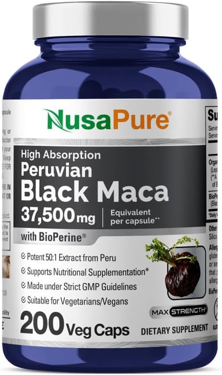 Raíz de Maca Negra 37,500 mg - 200 Cápsulas Vegetales Vegano