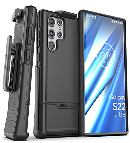 Encased Rebel Diseñado para Samsung Galaxy S22 Ultra - Funda protectora a prueba de golpes con funda (negro)