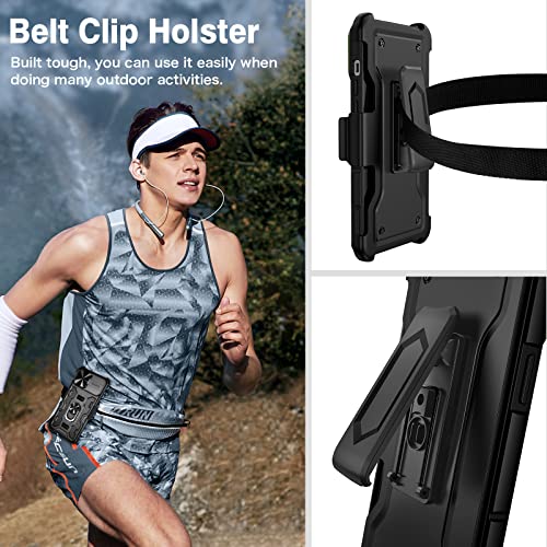 VEGO Funda para iPhone 13 con soporte, cubierta de cámara deslizante y soporte magnético de 360° y clip para cinturón, funda de grado militar, protección resistente a prueba de golpes para iPhone 13, color negro medianoche