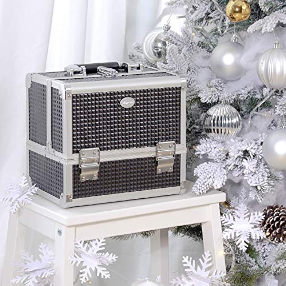 Maletín organizador de maquillaje con espejo marrón