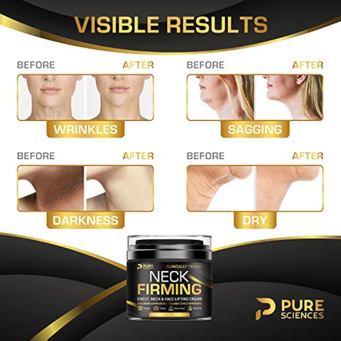 Crema facial reafirmante de cuello y barbilla, Pure Sciences