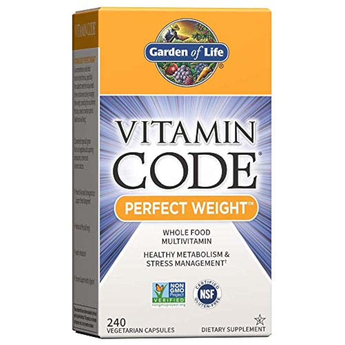 Garden of Life Multivitamina para control de peso – Código de vitaminas Peso perfecto Raw Whole Food Vitamina, suplemento vegetariano, 240 cápsulas *El embalaje puede variar*