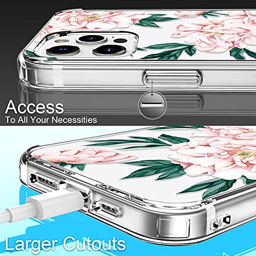 GiiKa Funda para iPhone 12 Pro Max con protector de pantalla, transparente de cuerpo completo a prueba de golpes de protección floral para niñas y mujeres con carcasa rígida de TPU para iPhone 12 Pro Max, flores rosas