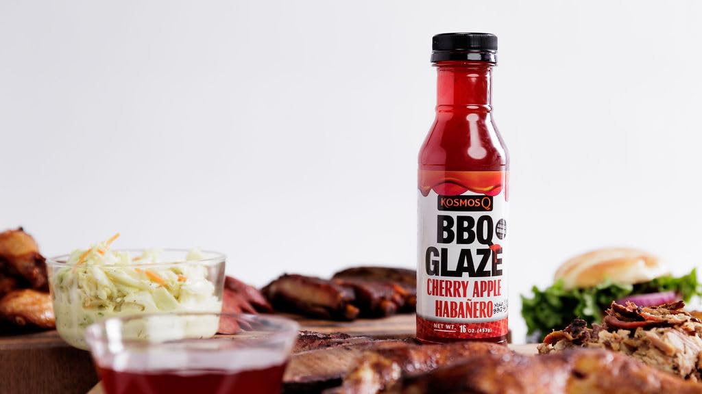 Kosmos Q Cherry Apple Habanero BBQ Glaze – Botella de 15.5 onzas para barbacoa pegajosa y sabrosa – Esmalte grueso para barbacoa para carne deliciosa lista para competición (cereza y manzana habanero)