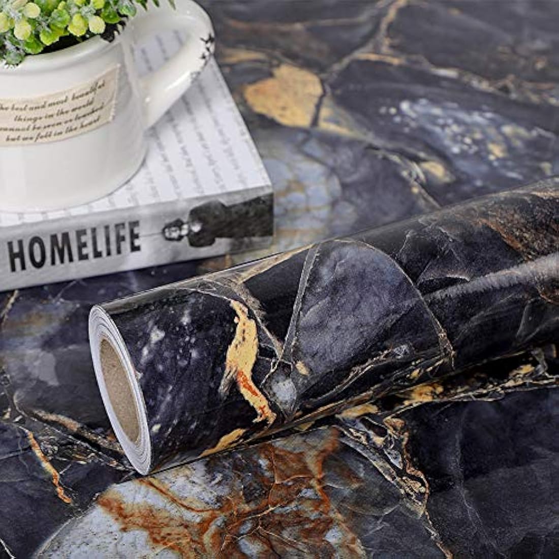 Papel vinilo autoadhesivo estilo mármol azul (15.7 x 117)