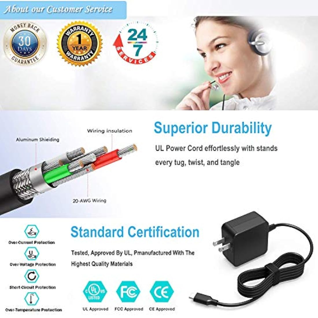 Cargador USB tipo C de 45 W para Lenovo Chromebook 100e 300e 500e C330 C340 S330 S330 S340, ThinkPad T480 T480s T580 T580s L480 L580 E480 E580 Yoga 910 910-13 USB-C Laptop Tipo-C Cable adaptador de fuente de alimentación