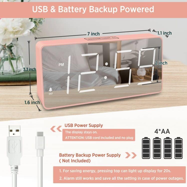 Reloj Digital Despertador con Respaldo de Batería y Números Grandes