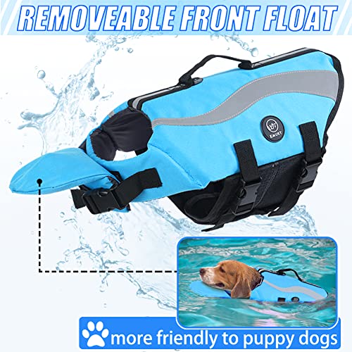 EMUST Chalecos salvavidas ajustables para perros pequeños con flotabilidad mejorada, chaleco de natación para perros pequeños con mango de rescate duradero, azul, XS