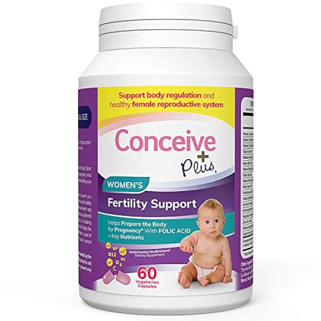 Conceive Plus Vitaminas prenatales de fertilidad para mujer + nutrientes clave – Apoyo a la regulación corporal, ciclos saludables, ayuda a la concepción natural – ácido fólico folato, píldoras – 60 cápsulas vegetarianas suaves