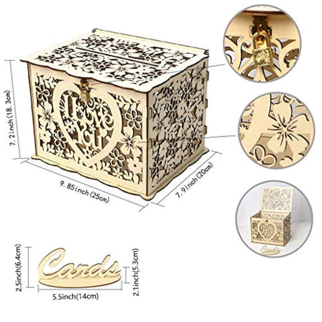 Caja de madera para tarjetas de boda, diseño rústico