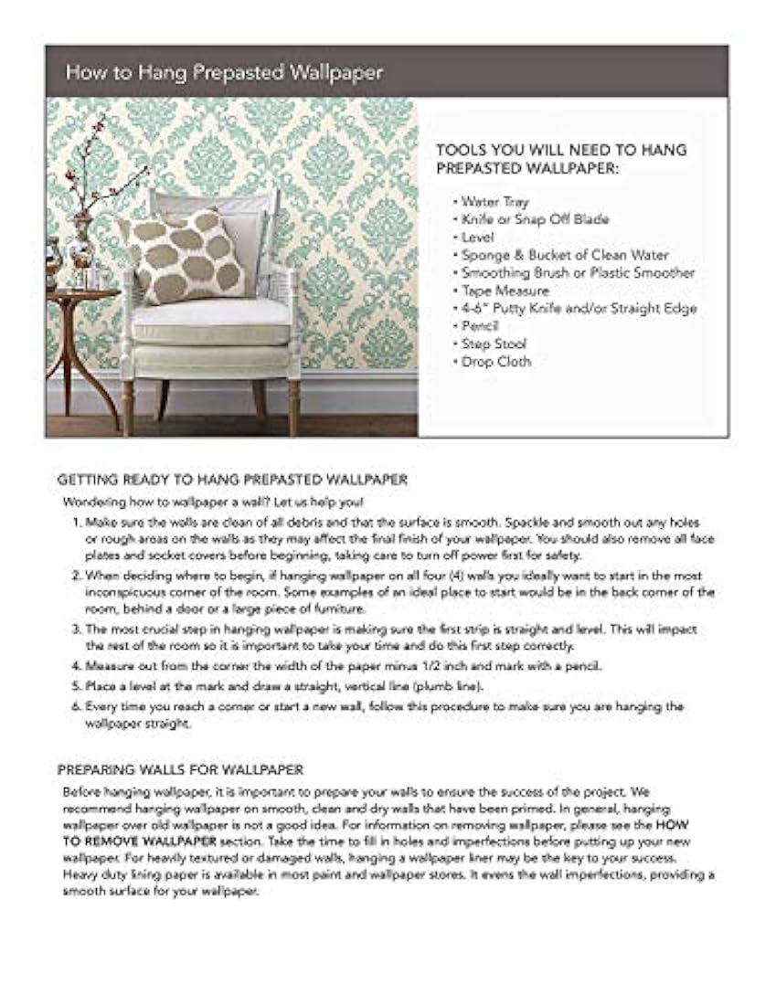 Papel pintado en vinilo para pared estilo Borde(15' x 6.75)