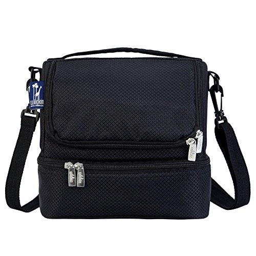 Bolsa de almuerzo Rip-Stop negra de dos pisos