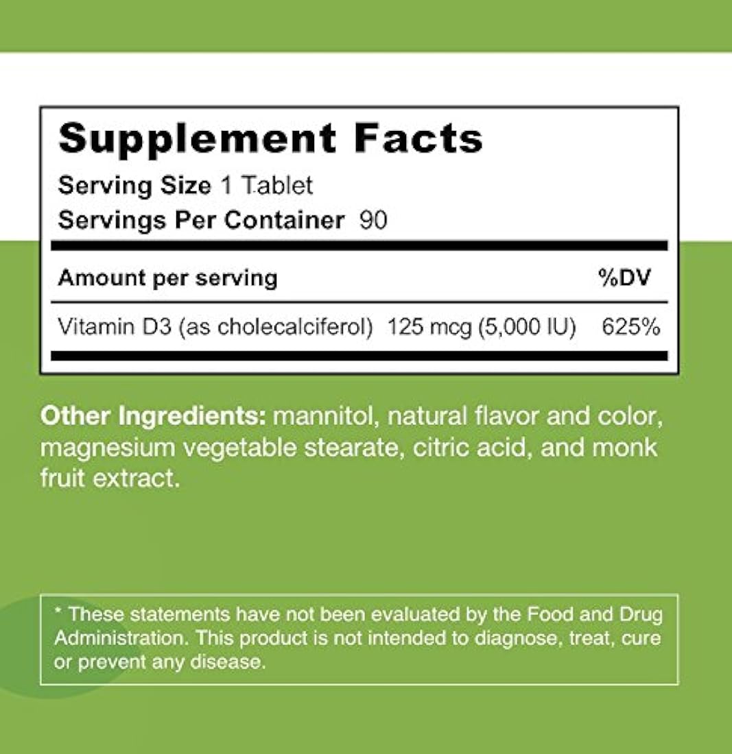 Vitamina D3 5,000 UI - 90 Tabletas de Disolución Rápida