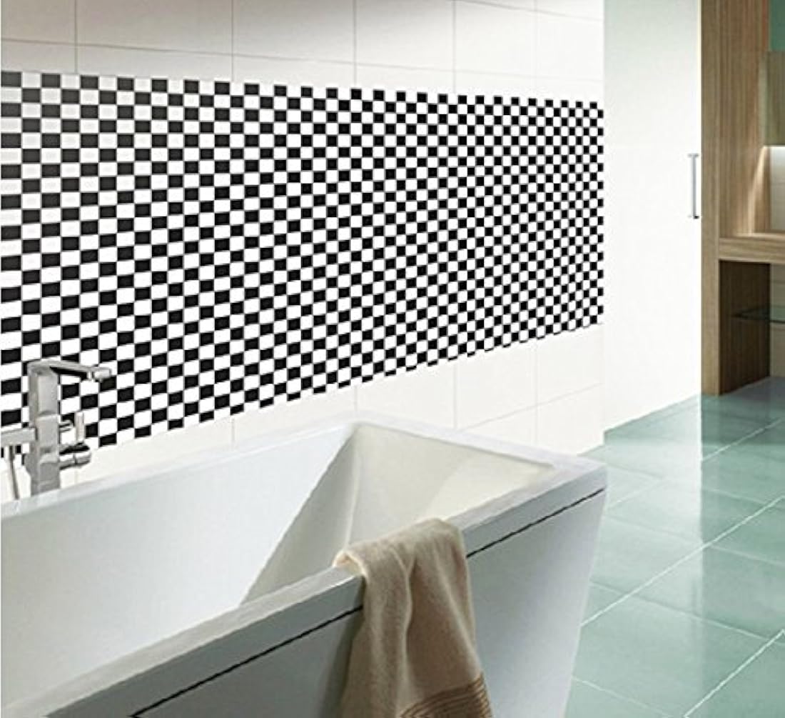 bestery autoadhesivo blanco y negro mosaico azulejos brillo