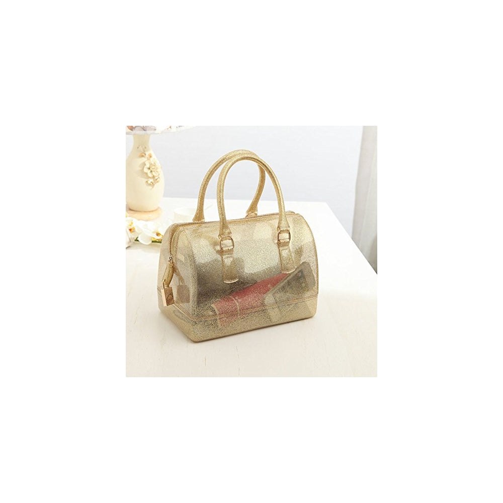 Bolso de mano con asa superior en forma de cojín transparente