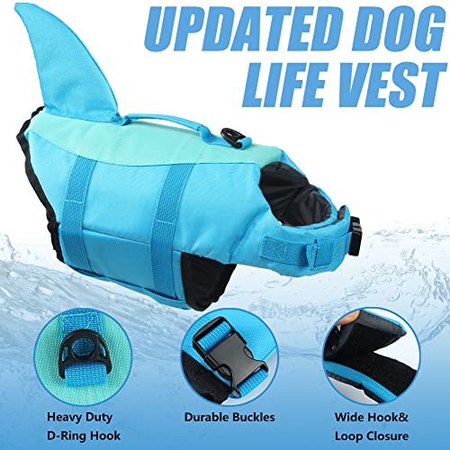 EMUST Chaleco salvavidas para perro, chaleco salvavidas Ripstop con mango de rescate para perros pequeños, medianos y grandes, protector de baño de seguridad para mascotas, para piscina, playa, canotaje (XS, azul piscina)