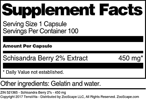 Suplemento Schisandra Berry 2% - 450 mg 100 Cáp Paquete de 3