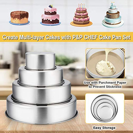 P&P CHEF Set de 4 moldes para pasteles acero inoxidable