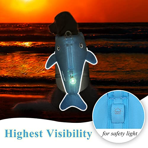 VIVAGLORY Chaleco salvavidas para perros en forma de ballena, cómodo y seguro para perros con adornos reflectantes y anillo en D integrado para correa, azul, XL
