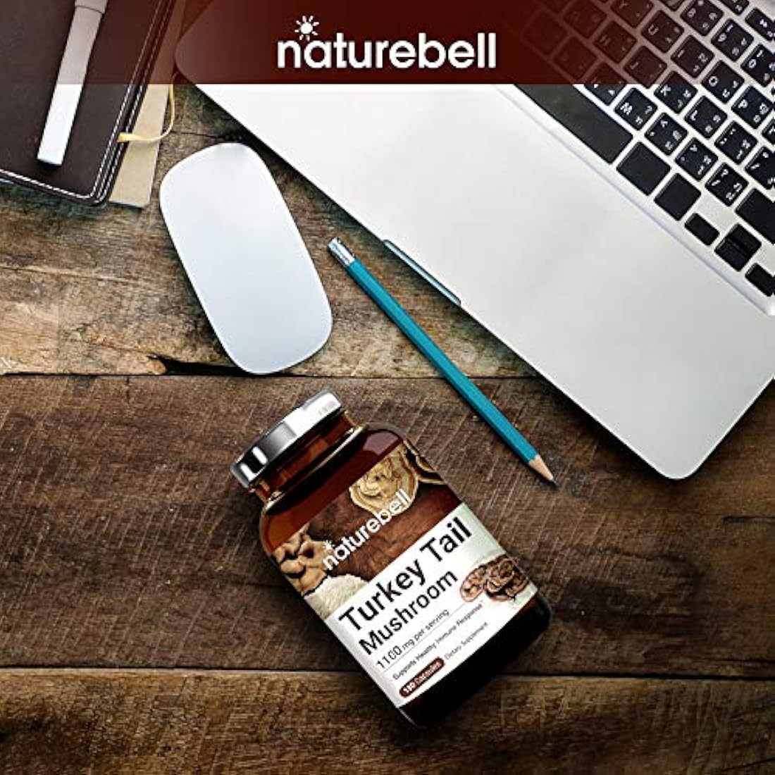 NatureBell - Seta de cola de pavo, 1100 mg por porción, 180