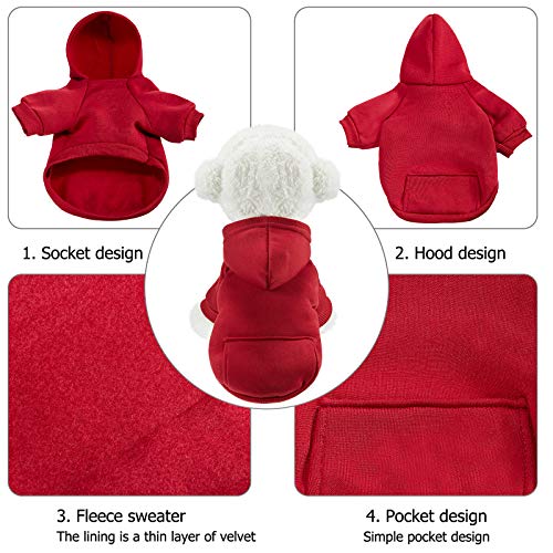2 piezas con capucha de invierno para perros pequeños, sudaderas cálidas con bolsillo de algodón para perros, ropa para cachorros, disfraz de cachorro (azul oscuro, rojo vino, S)
