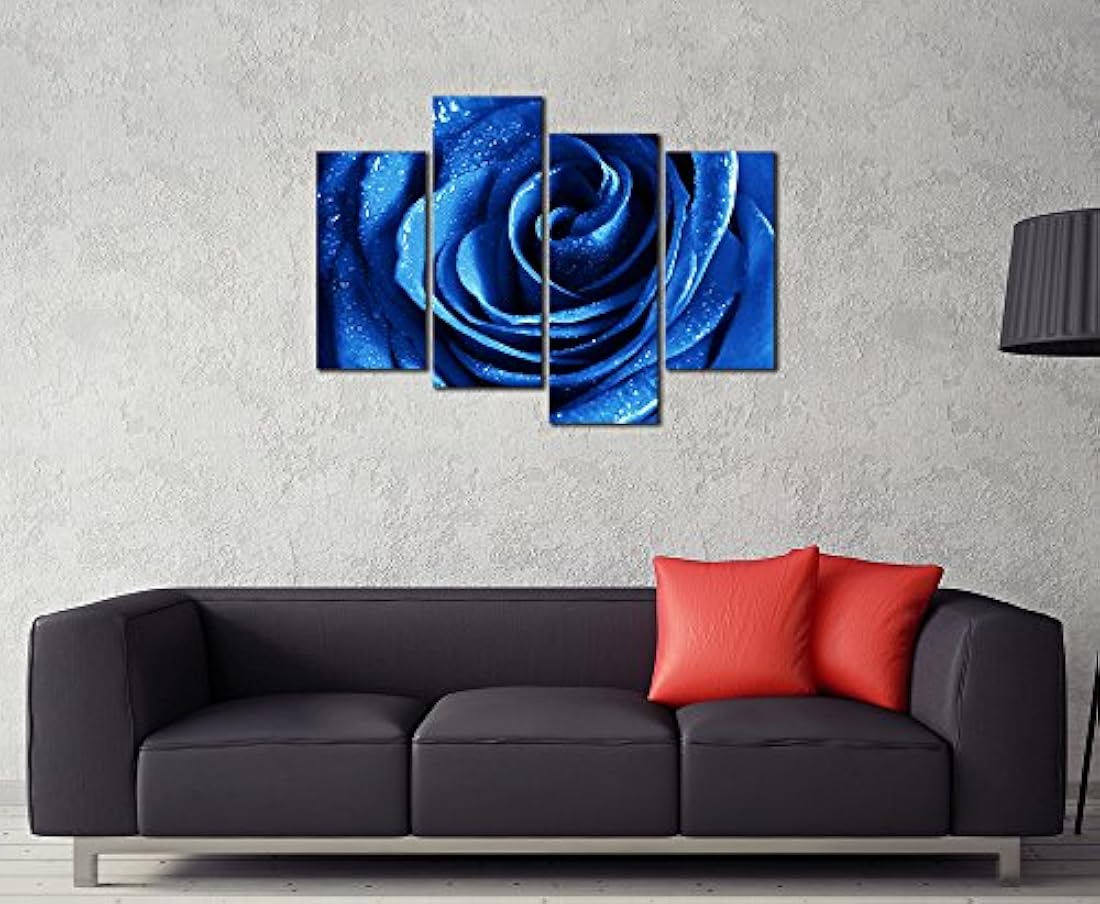 Cuadro decorativo de 4 pligues para pared floral, azul