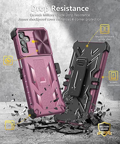 Funda para Samsung Galaxy A13 5G: funda protectora resistente para teléfono celular A13 5G con soporte de clip y deslizante, diseño mate a prueba de golpes, protección resistente a caídas de grado militar, color rosa