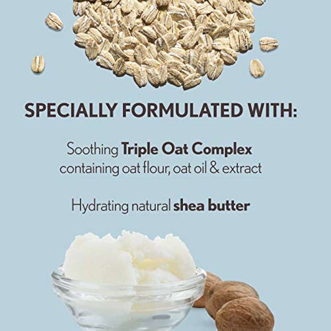 Loción hidratante para piel sensible con manteca de karité natural y triple avena, Loción, 18 onza, Básico