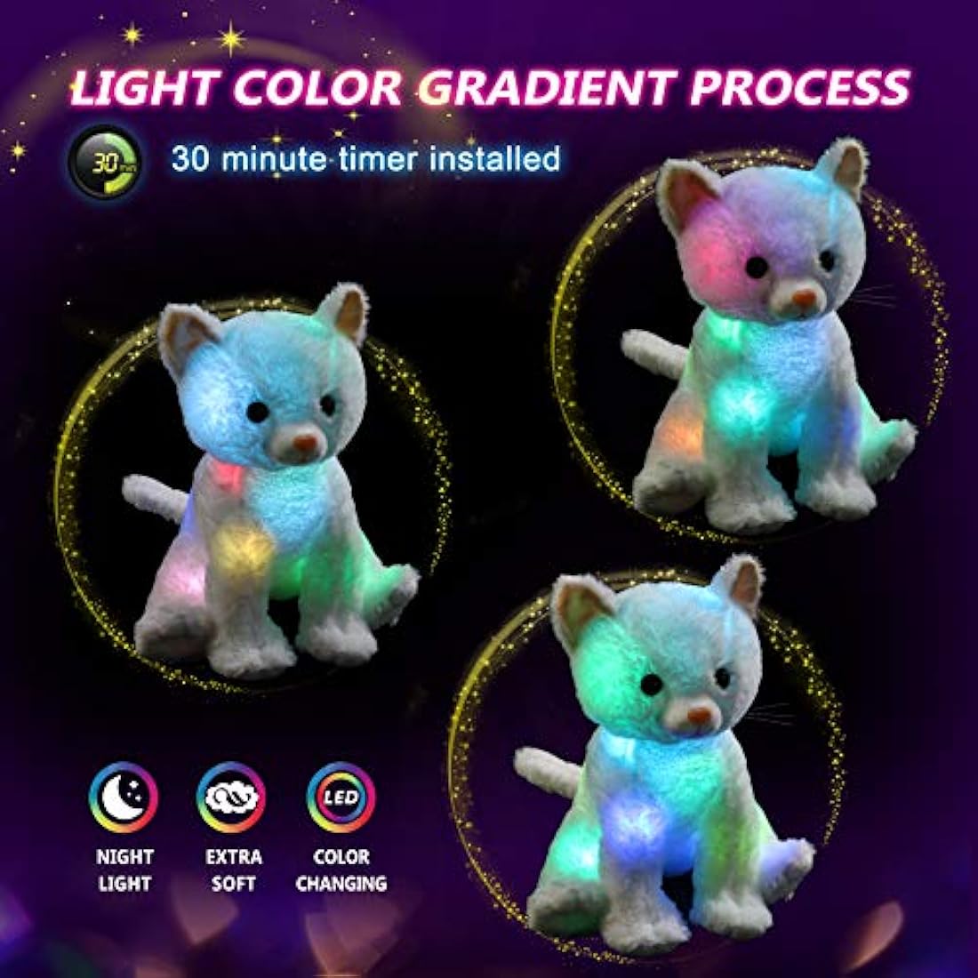 Almohada de peluche con luz para gatito