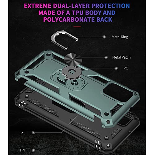 Yiakeng - Funda para Samsung Galaxy A03 con protector de pantalla HD, funda protectora de grado militar con anillo para Samsung Galaxy A03S (verde oscuro)