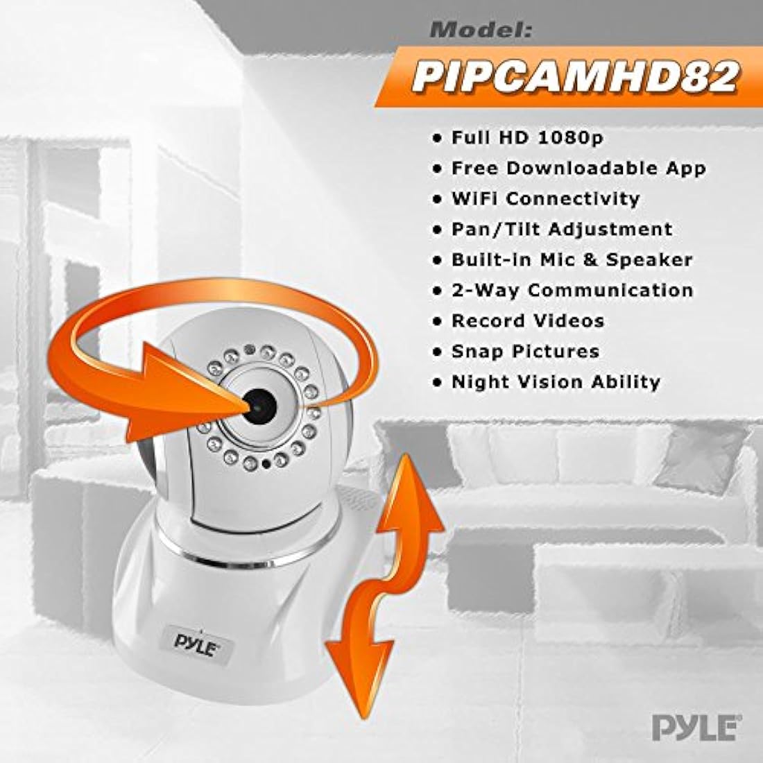 Cámara monitoreo remoto, altavoz PYLE-HOME PIPCAMHD82WT
