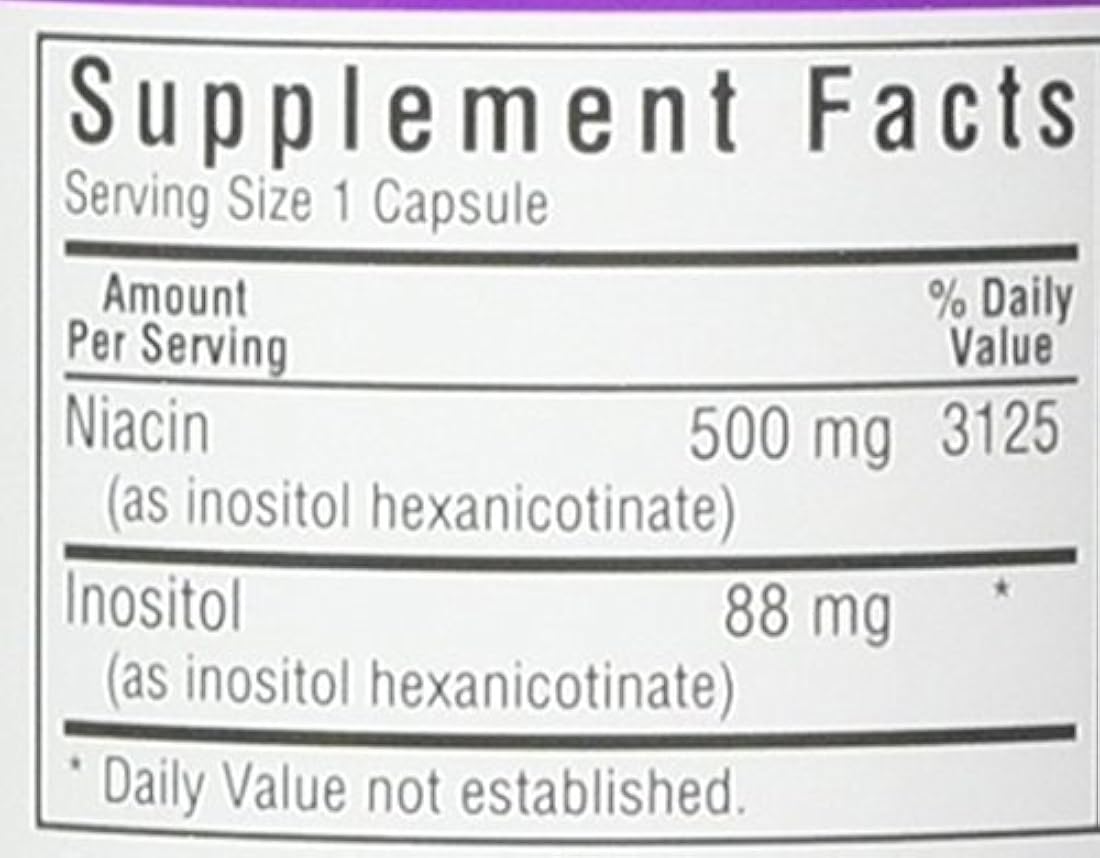Bluebonnet Niacina sin enjuague 500 mg cápsulas vegetales, 120 unidades