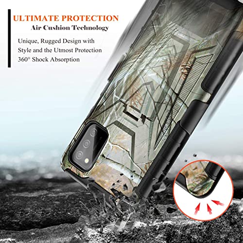 NZND Funda para Samsung Galaxy A03S con protector de pantalla de vidrio templado (cobertura máxima), funda de clip para cinturón con soporte integrado, resistente a prueba de golpes (camuflaje)