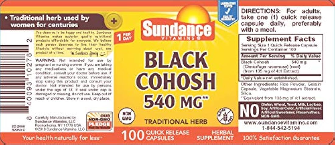 Sundance Cohosh Negro 540 mg, 100 unidades