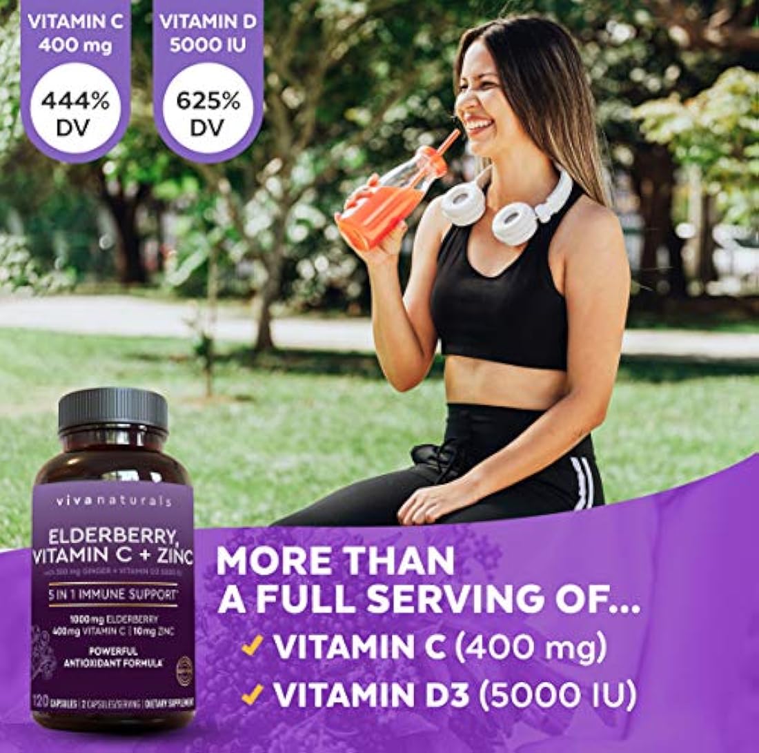 Vitamina C, Zinc, Vitamina D 5000 IU y jengibre 120 cápsulas