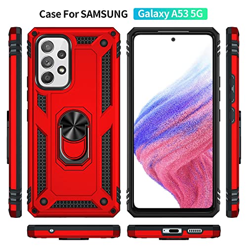 Yiakeng Funda para Samsung Galaxy A53 5G con protector de pantalla HD, fundas protectoras de grado militar con anillo para Samsung Galaxy A53 5G (rojo)