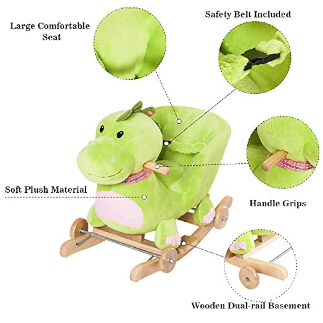 Cochecito de peluche con dinosaurio balancín