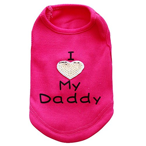 Camiseta para perro con texto “I Love My Mom/Mommy Dad/Daddy”, lindo chaleco con corazón para perros pequeños o cachorros
