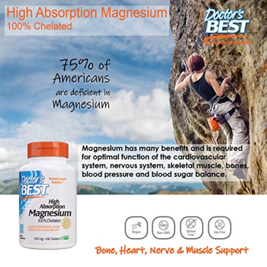 Glicina de magnesio de alta absorción, 100% quelado sin OMG