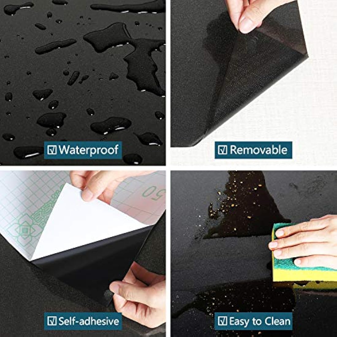 VEELIKE Papel pintado impermeable perla negra autoadhesiva