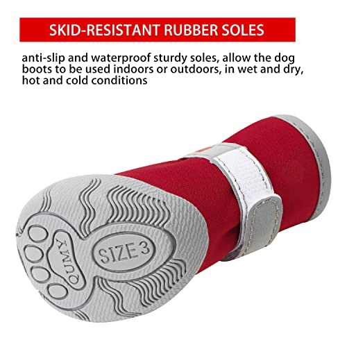 QUMY - Botas para perros pequeños y cachorros, impermeables, para la nieve del invierno, con franja reflectante, suaves y cómodas, con suela de goma antideslizante, color rojo, 4 unidades
