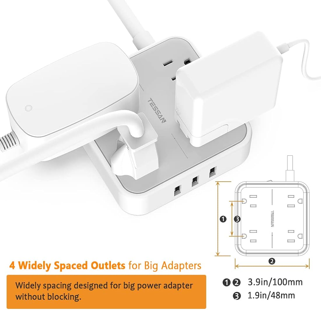 Tessan Regleta con 3 puertos USB, cable de extensión de 5ft