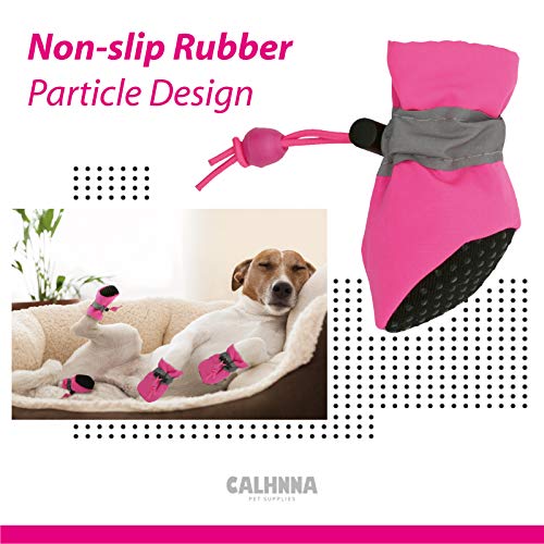 CALHNNA Zapatos para perros con pavimento caliente para cachorros, protectores de patas con suela antideslizante y correa reflectante, 4 unidades