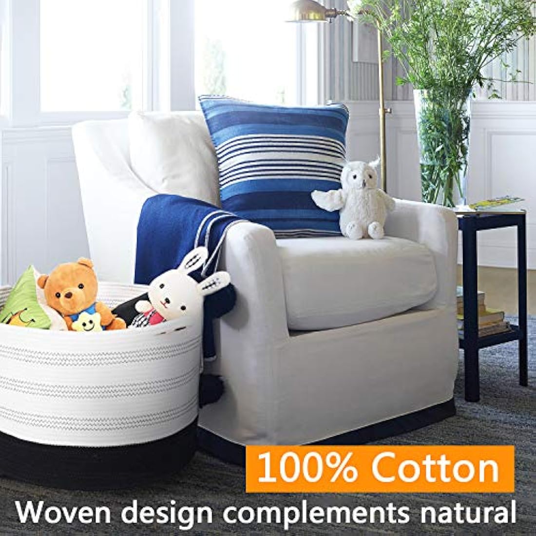 Cesta de almacenamiento extra grande - 22 X 22 X 14 XXXL Cesta de almacenamiento de juguete extra grande - Cesta de lavandería tejida con asas - Cesta decorativa extra grande para mantas, redonda, suave, para sala de estar para niños