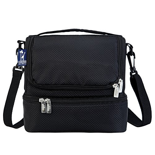 Bolsa de almuerzo Rip-Stop negra de dos pisos