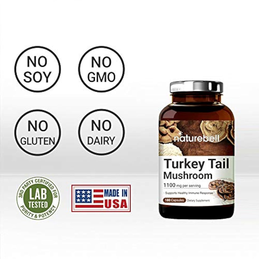 NatureBell - Seta de cola de pavo, 1100 mg por porción, 180