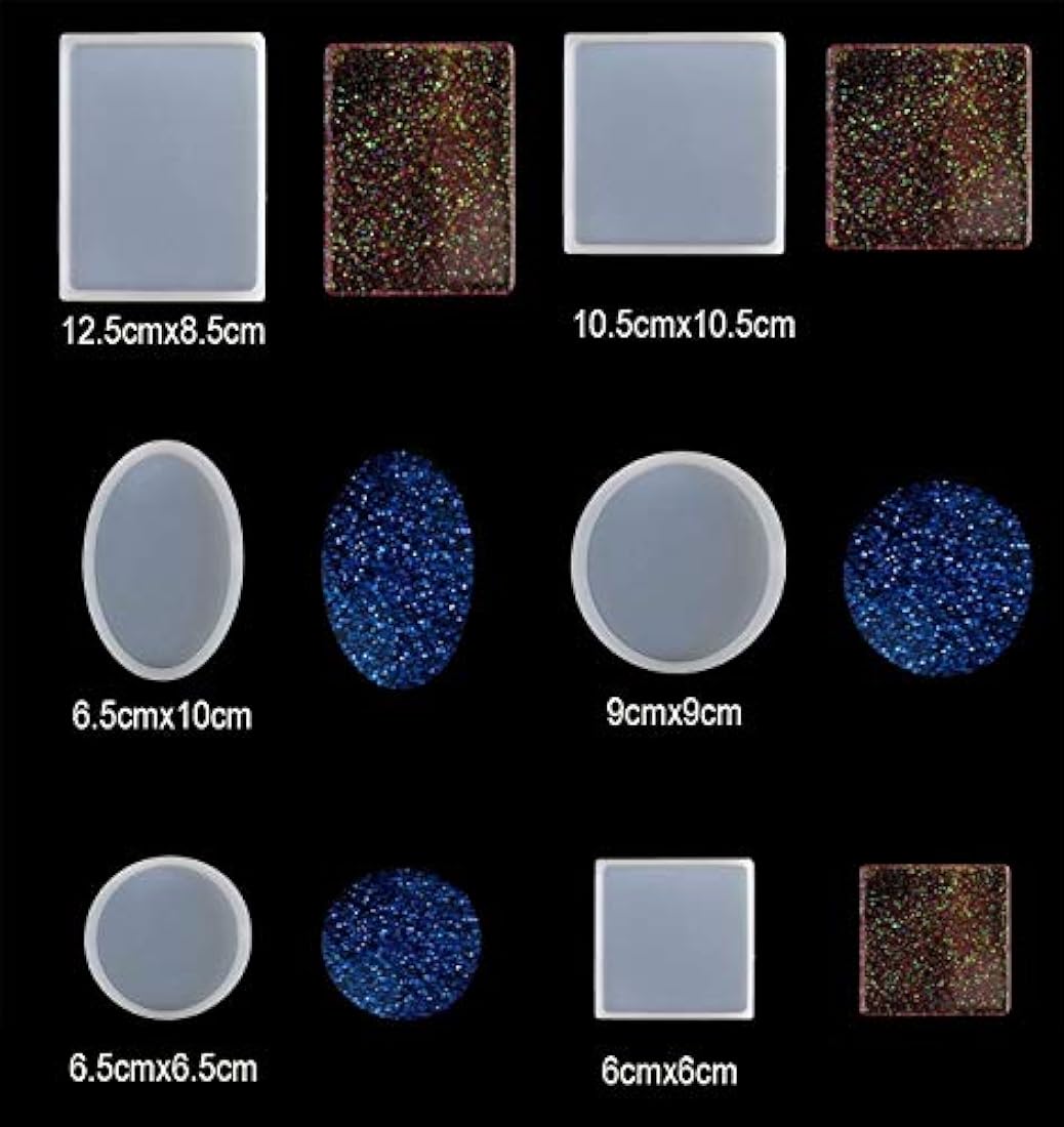 Moldes de resina de grandes diseños, Airlxf, 6 piezas de moldes de resina para moldear joyas, reutilizables, redondos, cuadrados, rectangulares, elipse, pequeños, rectangulares, para hacer joyas de resina